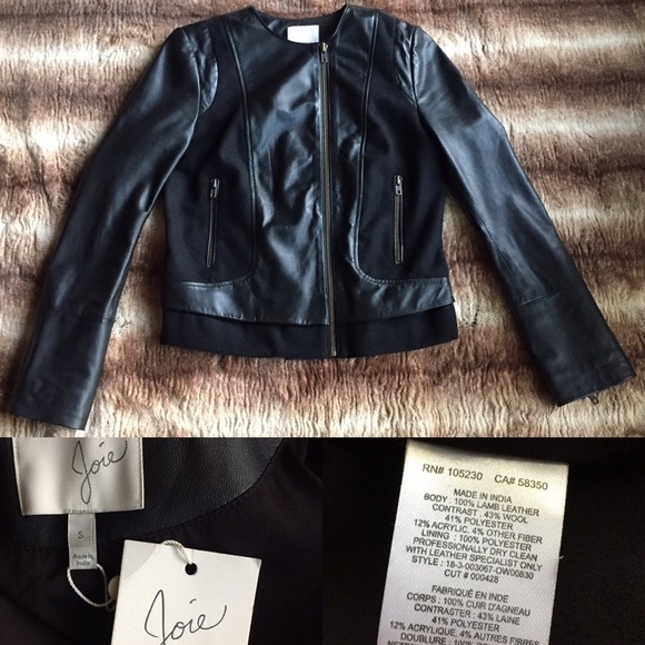 Joie Morina Black Leather and Wool Jacket - Picture 2 of 8